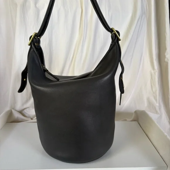 Coach 1970’s Black Leather Duffle Feed Sack Made in New York City - Picture 5 of 16